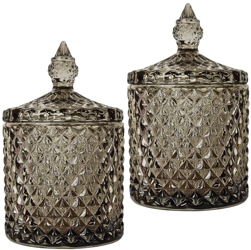 2Pc 10oz Brown Bathroom Glass Cotton Pad Holder Wool Pads Buds Q Tip Bath Salt Spice Apothecary Herb Kitchen Jewellery Box Candle Holder Jar Dispenser Organiser Jars Glass Storage Jars With Lids Set