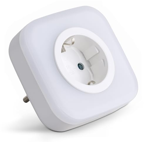 SEBSON LED Nattlampa med Uttag, Skymningssensor, Mellanpropp, USB-C USB-A Port, På/Av-knapp – Varmvitt Ljus 2700K, Uttagslampa