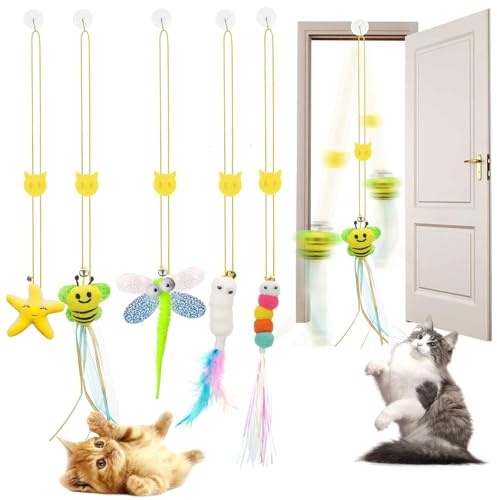 lomdung 5 Pezzi Giocattoli per Gatti da Appendere Alla Porta, Gioco Interattivo per Gatti Appeso Alla Porta, Appeso Giochi per Gatto Interattivi, per Caccia, Esercizi, Eliminando la Noia