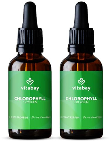 Vitabay Chlorophyll Tropfen 200ml - 400mg Liquid Chlorophyll flüssig aus Weizengras, Alfalfa und Chlorella - Moderne Chlorophyllin-Formulierung mit Kupfer für hohe Stabilität & Aufnahmefähigkeit