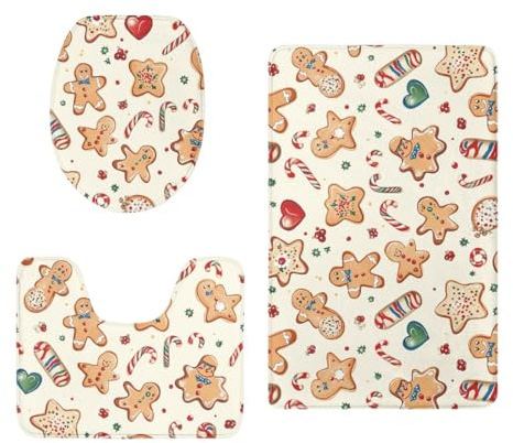 Badezimmerteppich Set 3 Teilig Gelbe Weihnachten WC Teppich Schnell Trocknend Badvorleger rutschfest Badgarnitur 3 Teilig Stand WC Waschbar Bad Teppiche Set Dekoration 50x80 cm