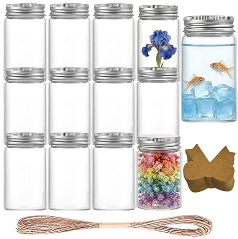 Ksnowqi 12 Stück 100ml Glas Reagenzgläser mit Schraubverschluss, Klare Flüssigkeitsprobe Fläschchen, Transparent Laborröhrchen für Hochzeit Party