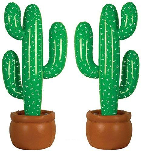 2 x Inflatable Cactus Party Decoration – 85cm Large Blow-Up Prop with Potted Base – for Western Mexican Cowboy & Beach Parties – Easy to Inflate & Stable with Water-Filled Base
