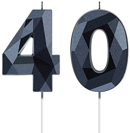 Bougies d'Anniversaire 40 Ans, Forme 3D Diamant Gâteau Topper Joyeux Anniversaire, Chiffre 40 pour Fête, Mariage, Décoration, Réunions (Noir)