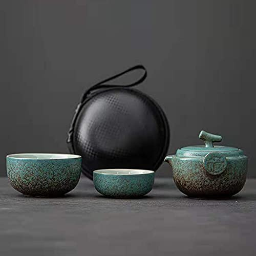 La cocina keramisk Gongfu resete-set – underbar kinesisk tekanna set med 2 tekoppar, bärbar bärväska ..