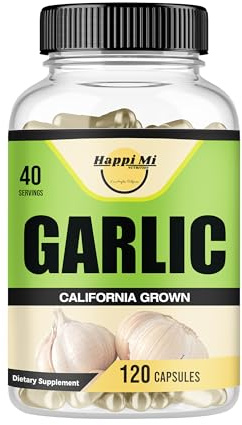 Happi Mi Nutrition Garlic Capsules 2400mg - Made with Organic Garlic Bulbs, California US Grown - Natural Immune Support Supplement 40 Day Supply