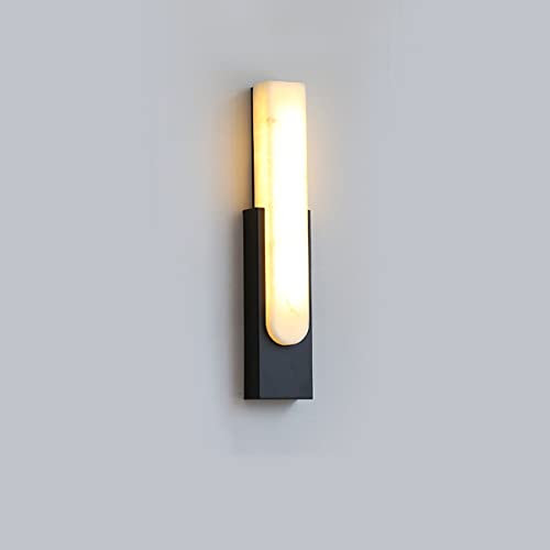 LOGT LED 12W Wandlampe Innen, Rechteck Wandleuchte Modern Dimmbar Schlafzimmer Nachttischlampe, Wandbeleuchtung Aus Marmor Wohnzimmer Beleuchtung Deko Wandlichte Flurlampe 3000K/4500K/6000K,Schwarz