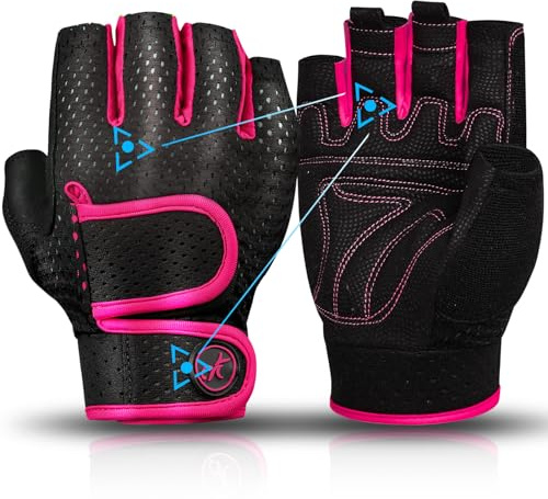 MOREOK Workout Gloves Padded Weight Lifting Gloves for Men/Women Pink-S