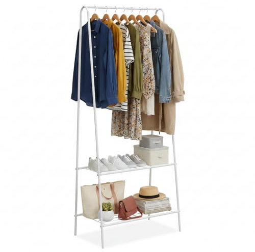 Panana Heavy Duty Double Clothes Rail Hanging Rack Garment Display Stand Storage Shelf (White)