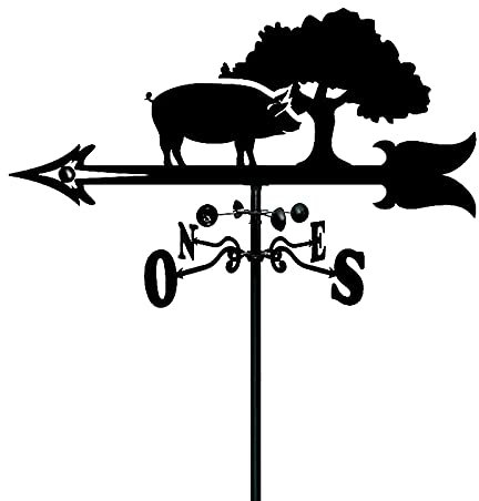 CAZARU Schwein Ornament Wetterfahne Wetterhahn Bauernhaus Schwarz Edelstahl Wetterfahne Richtungsanzeiger mit Satin Schwarz für den Außenbereich Dachgarten Mount Yard Decor