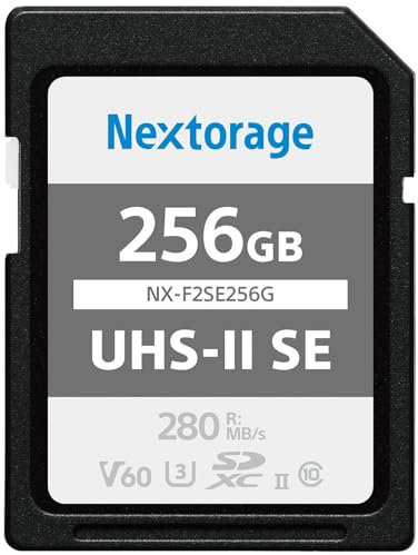 Nextorage Japanischer Hersteller UHS-II SD Karte 256GB SDXC V60 Maximale Lesegeschwindigkeit 280MB/s Maximale Schreibgeschwindigkeit 170MB/s 4K Aufnahme NX-F2SE256G Speicherkarte