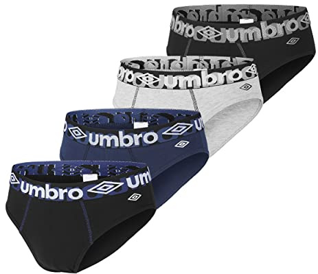 Umbro Slip da Uomo in Cotone, Set di 4 Slip da Uomo Comodi e Morbidi, Nero/Grigio/Marina, XL