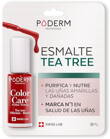 PODERM - TEEBAUM-NAGELLACK COLOR CARE Kräftiges Rot - verbessert das Aussehen für die gelbe oder brüchige Nägel - 2 IN 1 PFLEGE - Hergestellt in der Schweiz