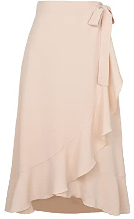 Kuukaas omlottkjol damer lång asymmetrisk kjol hög midja midikjol damer sommar, Beige, XL