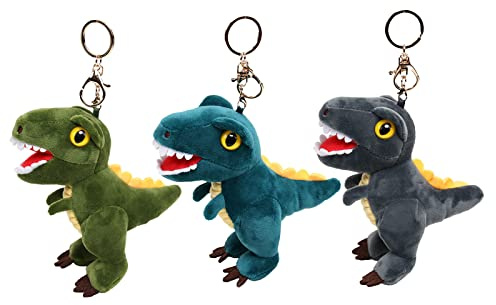 XineYuor Lot de 3 porte-clés dinosaures doudous - 15 cm - Sac d'école, sac à dos