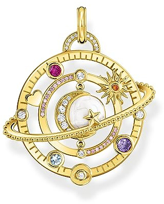 THOMAS SABO Kettenanhänger mit Planetenring und bunten Steinen vergoldet 750 Gelbgold Vergoldung, Kaltemail, 925 Sterlingsilber