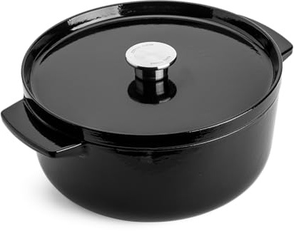 KitchenAid Cast Iron Ø 26cm/5.2 Litre Casserole with Lid, High-Quality,Robust & Durable,Searing,Browning or Frying,PFAS-Free Enamel Interior,Induction,Ergonomic Handle,Oven Safe up to 260°C,Onyx Black
