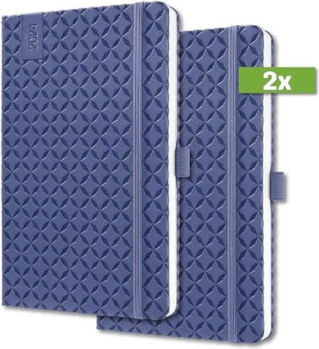 SIGEL J4100/2 Wochenkalender Jolie 2024, ca. A6, blau, Hardcover, Gummiband, Stiftschlaufe, Einstecktasche, 174 Seiten, aus nachhaltigem Papier, Terminplaner, 2 Stück