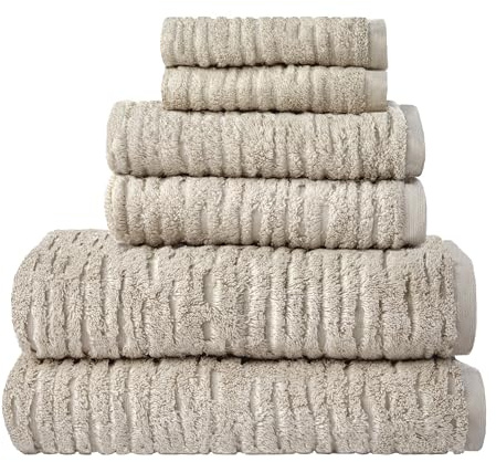 SKL Home CloudSoft 100% Cotton Luxury 6-Piece Towel Set, 600 GSM, Ultra Plush & Absorbent - 2 Bath Towels, 2 Hand Towels, 2 Washcloths, Oatmeal