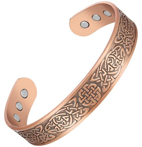 Jeracol Lymfatisk dränering koppar magnetiska armband för män, 99 % massiva koppararmband, justerbara brasaleter med presentask