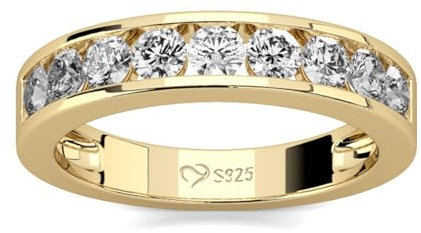 Jeulia 925 Sterling Silber Ring Damen Gelbes Gold Verlobungsring Ewigkeitsringe Eheringe Zirkonia Kristall Damenring zum Jubiläum, Weihnachten, Valentinstag (Klassischer Rundschnitt, 54(17.3))