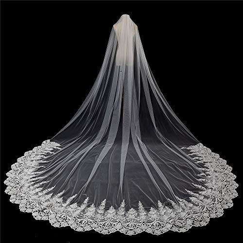 ABNNHK Brautschleier, Hochzeitsschleier, Langer elfenbeinweißer Schleier, Hochzeitsschleier, Kathedralenschleier, Kapellenschleier, luxuriöser Schleier, Brautkopfschmuck, Hochzeitshaar (F