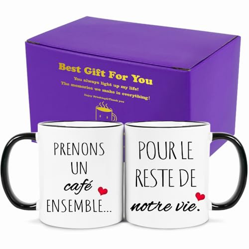 Fatbaby Ensemble de tasses à café 'Prenons un café ensemble pour le reste de nos vies', cadeaux de fiançailles, cadeaux de mariage pour les couples, tasses de mariage pour couples 11OZ