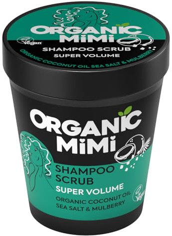 ORGANIC MIMI Shampoo Scrub Super Volume Organic Coconut Oil, Sea Salt & Mulberry, Shampoo Scrub Volumizzante al Sale Marino, Olio di Cocco e Gelso, Adatto a Capelli Grassi Delicati e Sottili, 280g