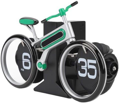 Fahrrad-Flip-Uhr, Flip-Schreibtischuhr, Retro-Flip-Schreibtisch-Tischuhr, Retro-Vintage-Uhr in Fahrradform für das Heimbüro, Mechanische Schreibtischuhr mit Timing-Funktion (GREEN)
