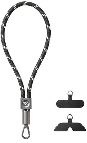 GOODAYY Cordino Telefono da Polso, Cordino per Cellulare Elastico Regolabile Cinturino da Polso del Telefono con Patch Linguetta in Metallo e Nylon, Cordino Universale del Telefono (Nero)