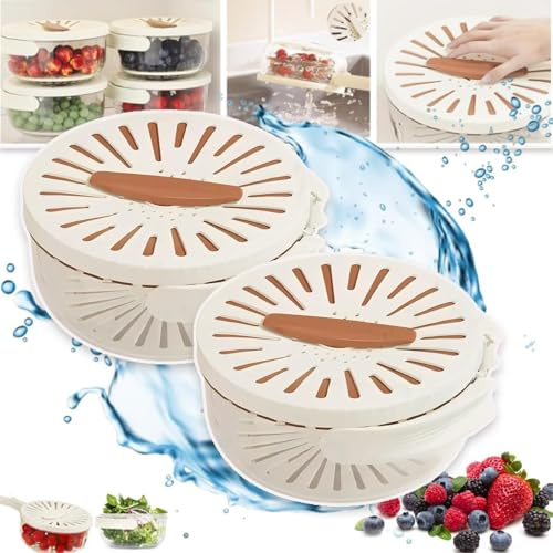 SENIURIS Scolapasta 2 in 1 con coperchio e colino, manico cestino per bacche, scolapasta multifunzionale pieghevole (2 marrone)