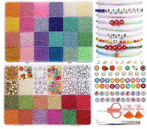 Muyans Perlen für Armbänder, 36 Bunte Morandi Glasperlen zum Auffädeln, 21950 Stück 3mm und 2mm Mini Perlenset Charm Kit, Perlen zum Auffädeln für DIY Bracelet Making Kit, Partys, Feiertage