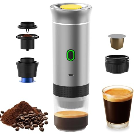 Irishom 3 in 1 Macchina per Il caffè elettrica Portatile, Mini Funziona con Capsule e caffè macinato, 15 Bar & Freddo e riscaldante per Auto, casa, Viaggio