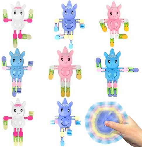 Fidget Spinners, 8st Enhörning Fidget Leksaker för Barn, Enhörning Hand Spinners, Transformable Fidget Spinner Toy, Stress-ångestlindring, Sensoriska Leksaker för ADHD ADD OCD Autism