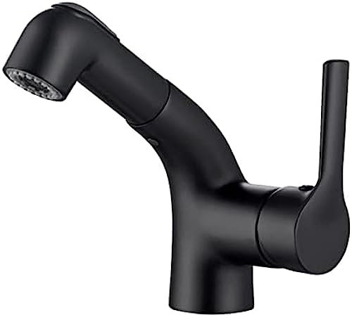 Miscelatore lavabo con doccetta Estraibile, rubinetti per lavabo Bagno Miscelatore lavabo Multifunzione Estraibile Acqua Calda e Fredda in Ottone-Bianco,Nero