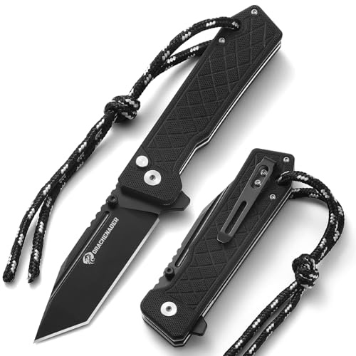 DRACHENADER Einhandmesser mit Button Lock, Tanto-Klinge, Taschenmesser IE-BR, 14C28N Stahl, G10 Griff, Klappmesser mit Clip, Nylon-Tasche für Camping, Vollschwarz