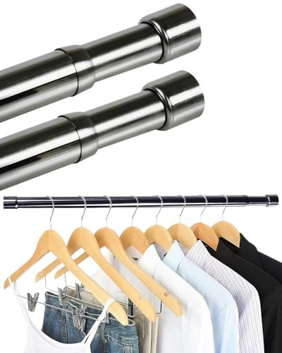 2 Stück Heramin Teleskop-Schrankstange, 56-100cm Ausziehbare Kleiderstange,Wandmontage Kleiderstange für Schrank & Garderobe, Silber