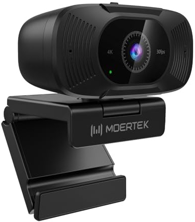 MOERTEK Webcam 4K UHD con microfono, 10 MP, copertura per privacy, ampio FOV a 92°, plug and play, microfono con cancellazione del rumore, messa a fuoco fissa, adatta per riunioni online, live