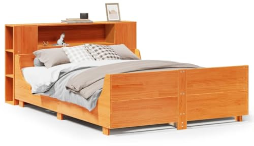 Eleganz Massivholzbett Kiefernholz 140x200 cm wachsbrown - Stilvolles & langlebiges Bett für Schlafzimmer, Naturholz ohne Matratze, rustikales Design für EIN gemütliches Ambiente