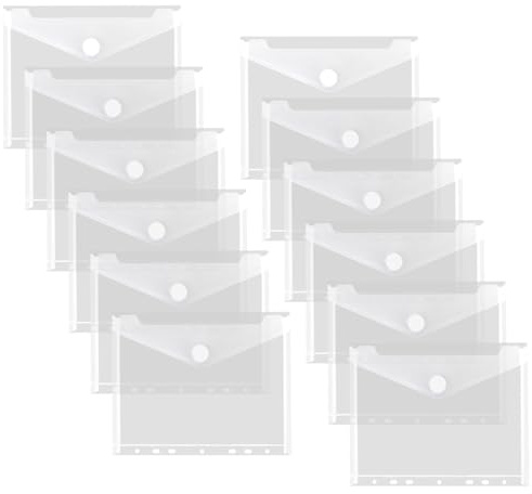 12 Stück Dokumententasche A5, 22.5x18cm Umschlagmappen zum Abheften Dokumentenmappe Sichttaschen mit Klettverschluss, Brieftaschen Tasche für Papierkram, Dokumente, Quittungen, Bürobedarf