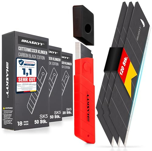 HASKYY Cuchillas de cúter con hojas desprendibles, cuchillas de repuesto 120x cuchillas SK5 de 18mm de acero al carbono para cúter de alfombras – Cuchillas de cúter – Negro – extremadamente afiladas