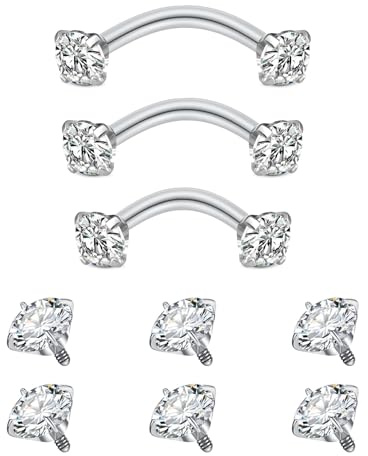 Longita 16G Stainless Steel Curved Barbell - Size-Trial Freedom (6mm/8mm/10mm) Eyebrow Piercing Jewellery for Rook/Daith/Helix/Snug & Vertical Labret