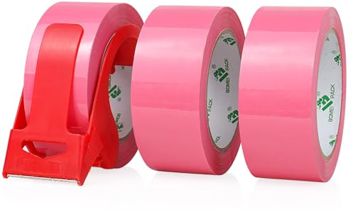 BOMEI PACK 3 Rollos 48mmx66m Rosa Cinta Adhesiva de Embalar para Embalaje de Cajas de Cartón de Envíos y Mudanzas. Precinto para Empaquetados Resistentes