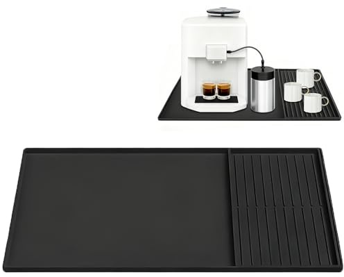 Silicone Coffee Mat, 2 en 1 silikonmatta för kaffebryggare för kaffe, 61 x 40,5 cm kaffemaskinsunderlägg, med 40 x 19 cm diskho droppmatta, matta med kant, för glas, koppar (svart)