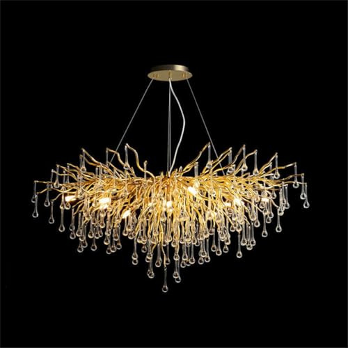 Leomix Mattes Kristall-Leuchten Mit Baumzweigen, Moderne Gold-Hängelampe Für Hohe Decken - Perfektes Hängelicht Für Esszimmertisch, Kücheninsel Und Wohnzimmer,Rectangular 140cm