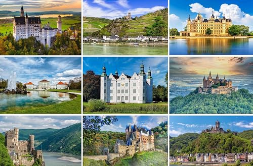 Postkarten-Set Burgen und Schlösser in Deutschland - 9 verschiedene Karten | Fotos Bilder Burg Eltz Gutenfels Rheinstein Reichsburg Neuschwanstein Schweriner Nymphenburger Schloss