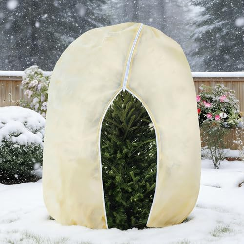Winterschutz für Pflanzen - Atmungsaktive Frostschutzhaube 120 x 180 cm mit Reißverschluss & Zugband, Wiederverwendbar, Beige Pflanzenschutzabdeckung für Baum, Palmen und Balkonpflanzen (120*180cm)