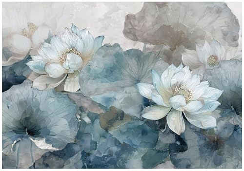 WallArena Vlies Fototapete, Wasserlilien, 200x140cm | Fototapeten - Tapeten - für Wohnzimmer Schlafzimmer - Vliestapete Wandtapete Tapete 3D Effekt- inkl. Kleister