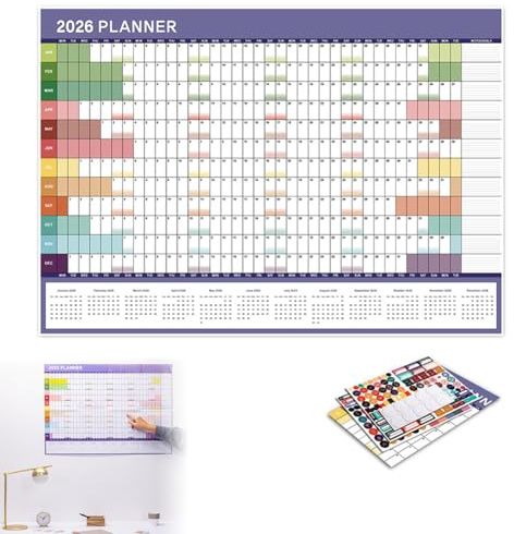 Calendario Pared 2026,Calendario 2026 de pared Completo, Organizador Anual,Planificador 12 Meses,Organizador Familiar para Casa Oficina Escolar,English