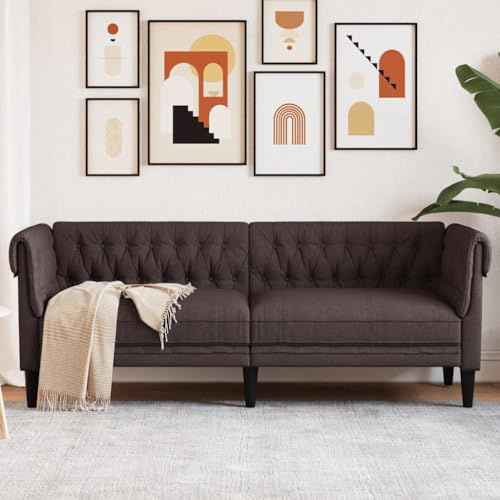 Refined Sofá Chesterfield de 3 plazas Tela marrón Oscuro